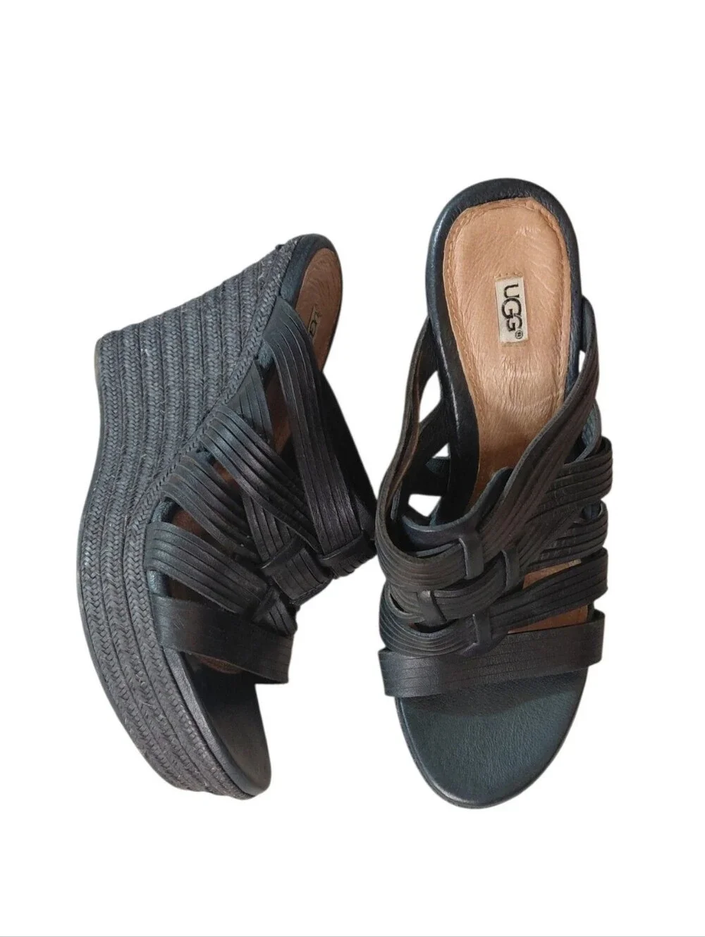 UGG Melinda Black Strappy Espadrille Wedge Sandals Size 7